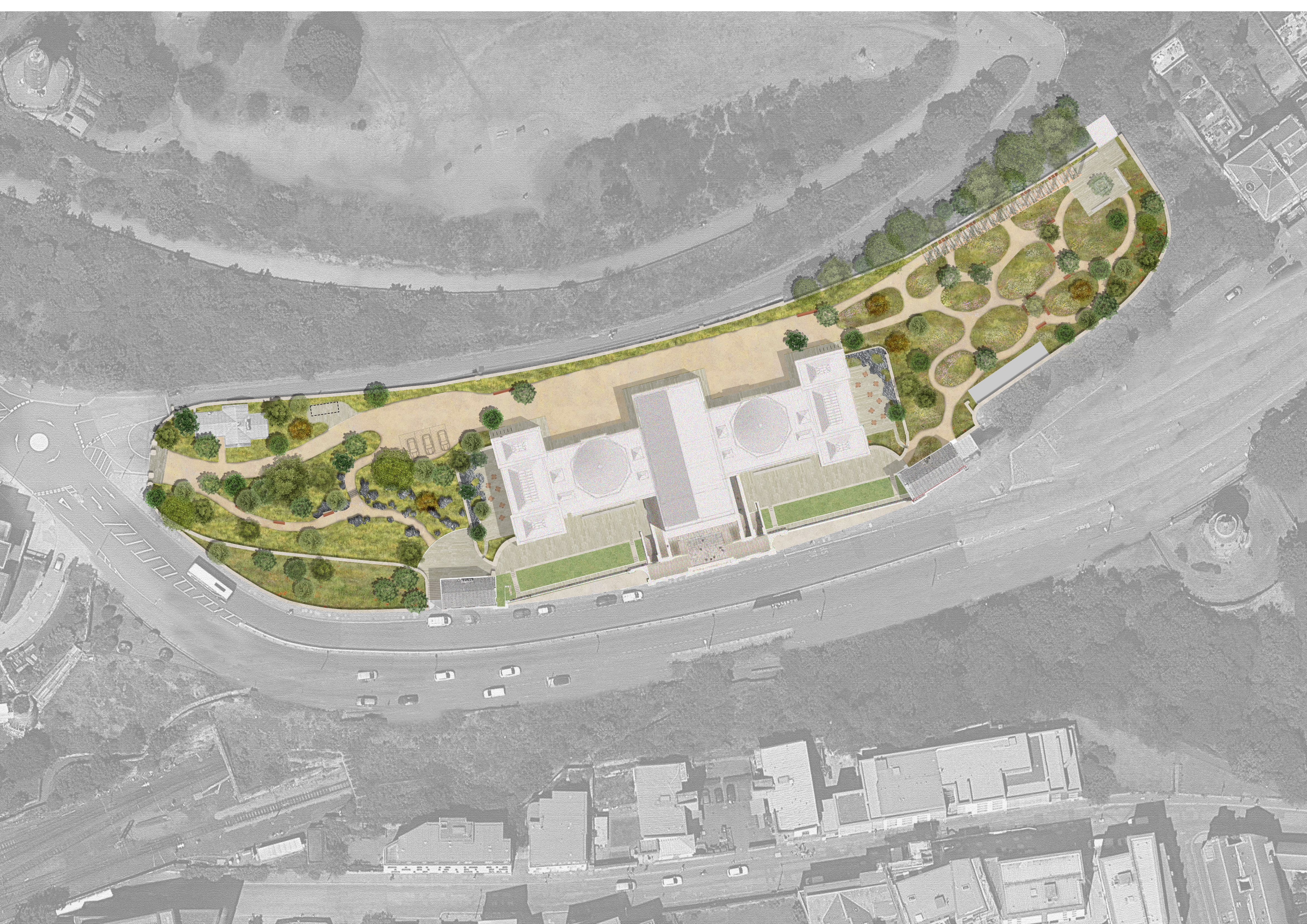 Coloured bird's eye plan of school